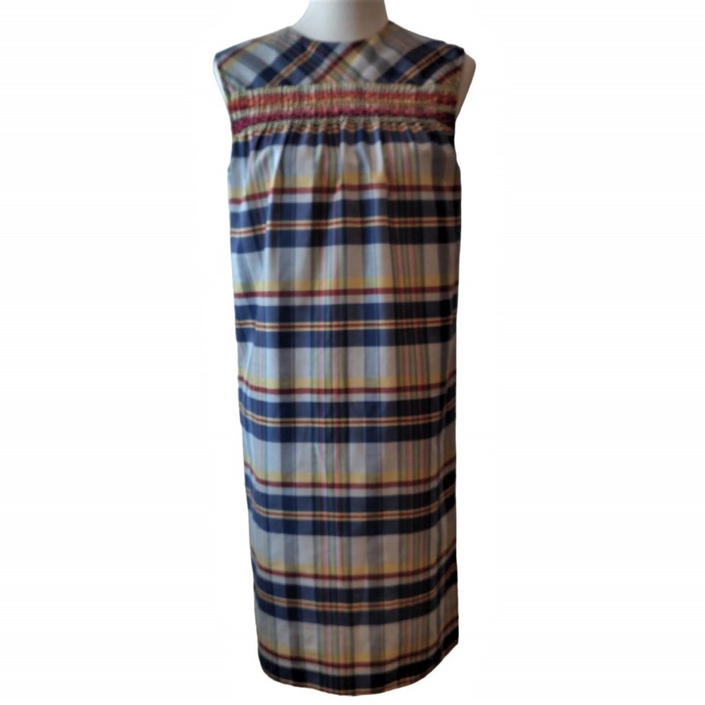 Vintage 60-70s Union Made Womens Plaid Sleeveless Modest Back Zipper Dress S/M?
